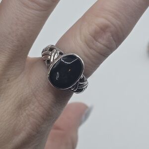 925 Oval Black Onyx Celtic Braided Metal design